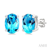 7X5 MM Oval Cut Blue Topaz Semi-Precious Stud Earring in 14K White Gold