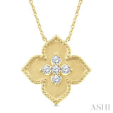 1/5 Ctw Floral Medallion Round Cut Diamond Fashion Pendant With Chain in 10K Yellow Gold