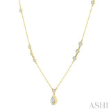 1/2 Ctw Bezel Set Pear and Round Cut Diamond Drop Necklace in 14K Yellow Gold