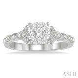 1/2 Ctw Marquise Shank Circular Mount Lovebright Round Cut Diamond Ring in 14K White Gold