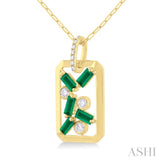 4x2 MM Scatter Baguette Cut Emerald and 1/6 Ctw Round Cut Diamond Precious Fashion Pendant With Chain in 14K Yellow Gold