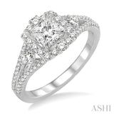 7/8 Ctw Diamond Engagement Ring with 1/3 Ct Princess Cut Center Stone in 14K White Gold