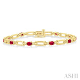 4X3 MM Oval Cut Ruby and 1/10 Ctw Round Cut Diamond Paperclip Bracelet in 14K Yellow Gold