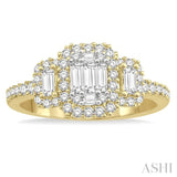 3/4 Ctw Layered Round Cut and Baguette Diamond Ring in 14K Yellow and white gold
