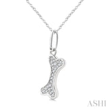 1/10 Ctw Dog Bone Petite Round Cut Diamond Fashion Pendant With Chain in 10K White Gold