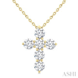 1 Ctw Round Cut Diamond Christian Cross 6-Stone Fashion Pendant With Chain in 14K Yellow Gold