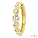 1 1/10 Ctw Graduated Bezel Set Round Cut Diamond Fashion Hoop Earrings in 14K Yellow Gold
