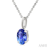7X5MM Solitaire Oval Cut Tanzanite Precious Pendant With Chain in 14K White Gold