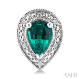 6X4 MM Pear Shape Lab-Created Emerald and 1/50 Ctw Round Cut Diamond Precious Earrings in Sterling Silver