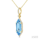16X6 MM Evoque Gemstones Hexagon Shape Blue Topaz and 1/5 Ctw Round Cut Diamond Semi-Precious Pendant With Chain in 10K Yellow Gold