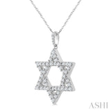 1 Ctw Star of David Round Cut Diamond Fashion Pendant With Chain in 14K White Gold