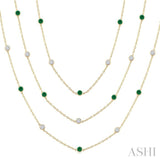 2.90 MM Round Shape Emerald and 2 1/2 Ctw Round Cut Diamond Precious Necklace in 14K Yellow Gold