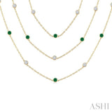 2.90 MM Round Shape Emerald and 2 1/2 Ctw Round Cut Diamond Precious Necklace in 14K Yellow Gold