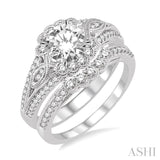 1 1/2 Ctw Diamond Wedding Set with 1 1/6 Ctw Round Cut Engagement Ring and 1/3 Ctw Wedding Band in 14K White Gold