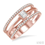 1/3 Ctw Three Row Layered Baguette & Round Diamond Fashion Ring in 14K Rose Gold