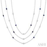 Mixed Shape Sapphire and 2 1/2 Ctw Round Cut Diamond Precious Necklace in 14K White Gold
