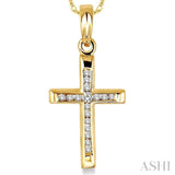 1/10 Ctw Single Cut Diamond Cross Pendant in 14K Yellow Gold with Chain