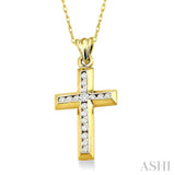 1/4 ctw Round Cut Diamond Cross Pendant in 10K Yellow Gold with Chain
