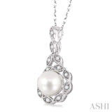 6.5 MM Cultured Pearl and 1/10 Ctw Single Cut Diamond Pendant in 10K White Gold with Chain