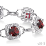 5x5MM Cushion Shape Garnet and 1/6 ctw Single Cut Diamond Bracelet in 10K White Gold