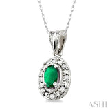 5x3 MM Oval Shape Emerald and 1/20 Ctw Single Cut Diamond Pendant in 10K White Gold with Chain