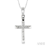 1/10 Ctw Single Cut Diamond Cross Pendant in 14K White Gold with Chain