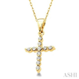 1/10 Ctw Round Cut Diamond Cross Pendant in 14K Yellow Gold with Chain