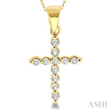 1/10 Ctw Round Cut Diamond Cross Pendant in 14K Yellow Gold with Chain