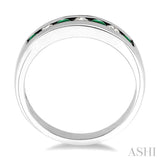 1/5 Ctw Channel Set Round Cut Diamond and 2.5 MM Round Cut Emerald Band in 14K White Gold