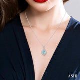 6x4 MM Ethnic Oval Cut Aquamarine and 1/6 ctw Round Cut Diamond Semi Precious Pendant in 10K White Gold with chian
