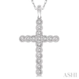 1/8 ctw Round Cut Diamond Cross Pendant in 10K White Gold with chain