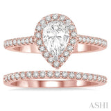 7/8 Ctw Diamond Wedding Set With 3/4 Ctw Pear Cut Engagement Ring and 1/6 Ctw Wedding Band in 14K Rose and White Gold