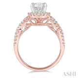 1/2 ctw Twisted Shank Oval Shape Semi-Mount Round Cut Diamond Engagement Ring in 14K Rose and White Gold