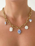 Riela Gold Ceramic Floral Chain Necklace