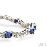 4x3 MM Oval Cut Sapphire and 1/10 Ctw Single Cut Diamond Bracelet in 14K White Gold