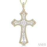 3/4 Ctw Lovebright Round Cut Diamond Cross Pendant With Chain in 14K Yellow and White Gold