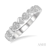 1/20 Ctw Mini Hearts Round Cut Diamond Fashion Band in Sterling Silver
