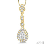 3/8 Ctw Pear Shape Halo Lovebright Round Cut Diamond Pendant With Chain in 14K Yellow and White Gold