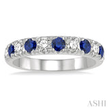 2.9 MM Sapphire and 1/2 Ctw Round Cut Diamond Precious Wedding Band in 14K White Gold