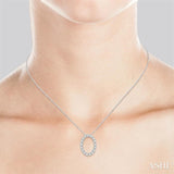 1/4 ctw Oval Shape Window Round Cut Diamond Pendant With Chain in 14K White Gold
