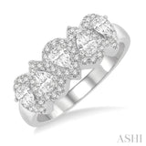 1 ctw Pear Shape 5 Stone Pear & Round Cut Diamond Halo Wedding Band in 14K White Gold