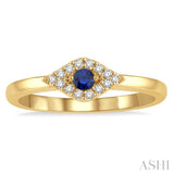 2.60 MM Round Shape Sapphire and 1/10 Ctw Evil Eye Petite Round Cut Diamond Precious Ring in 10K Yellow Gold