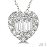 1/5 ctw Heart Shape Baguette Center & Round Cut Diamond Pendant With Chain in 14K White Gold
