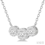 1/3 ctw 3-Stone Lovebright Round Cut Diamond Necklace in 14K White Gold
