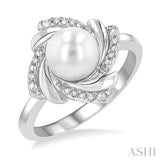7X7 MM Round Shape Cultured Pearl and 1/50 Ctw Swirl Round Cut Diamond Ring in Sterling Silver