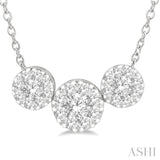 1 1/2 ctw 3-Stone Lovebright Round Cut Diamond Necklace in 14K White Gold