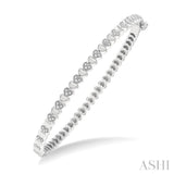 1/6 ctw Puffed Heart Plain and Round Cut Diamond Bangle in Sterling Silver