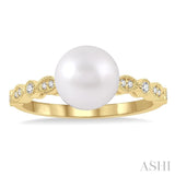 8 MM Cultured Pearl and 1/10 Ctw Round Cut Diamond Ring in 14K Yellow Gold