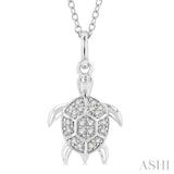 1/10 ctw Sea Turtle Petite Round Cut Diamond Fashion Pendant With Chain in 10K White Gold