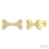 1/6 ctw Dog Bone Petite Round Cut Diamond Fashion Stud Earring in 10K Yellow Gold